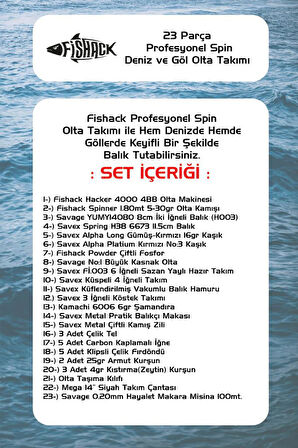 Fishack 25 Parça Spin At-Çek Deniz ve Göl Olta Seti XL - 2.10MT / 10-30GR