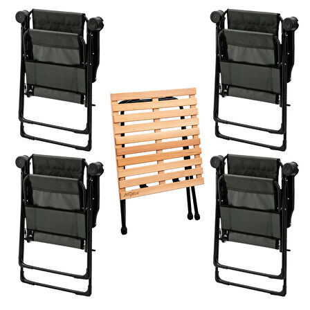4 Adet Katlanır Kamp Sandalyesi ve Masa Seti - Rest - Haki - 130 KG Taşıma