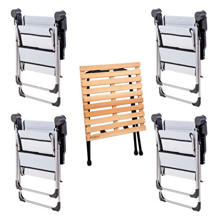 4 Adet Katlanabilir Kamp Sandalyesi ve Masa Seti - Rock - Turkuaz (A-01) - Bardaklıklı - 140 KG Taşıma