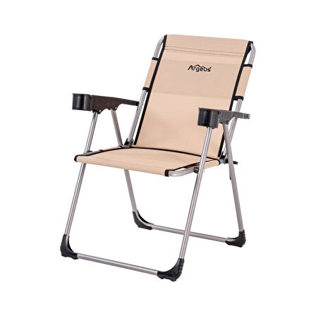4 Adet Katlanabilir Kamp Sandalyesi ve Masa Seti - Rock - Bej (A-02) - Bardaklıklı - 140 KG Taşıma