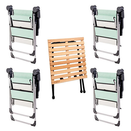 4 Adet Katlanabilir Kamp Sandalyesi ve Masa Seti - Rock - Su Yeşili (A-03) - Bardaklıklı - 140 KG Taşıma