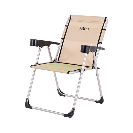 4 Adet Katlanabilir Kamp Sandalyesi ve Masa Seti - Rock - Sahra (A-12) - Bardaklıklı - 140 KG Taşıma