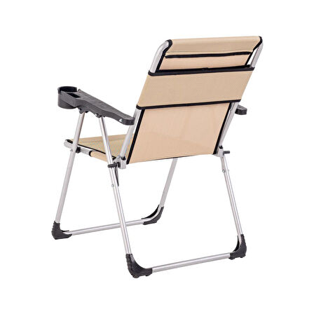4 Adet Katlanabilir Kamp Sandalyesi ve Masa Seti - Rock - Sahra (A-12) - Bardaklıklı - 140 KG Taşıma