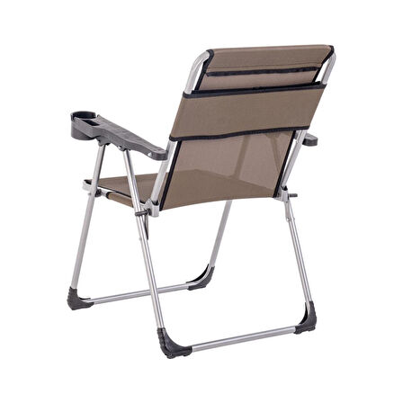 4 Adet Katlanabilir Kamp Sandalyesi ve Masa Seti - Rock - Kahve (A-16) - Bardaklıklı - 140 KG Taşıma