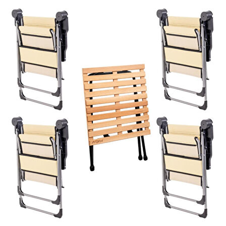 4 Adet Katlanabilir Kamp Sandalyesi ve Masa Seti - Rock - Buğday (A-24) - Bardaklıklı - 140 KG Taşıma