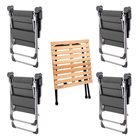 4 Adet Katlanır Kamp Sandalyesi ve Masa Seti - Rock - Antrasit A-29 - Bardaklıklı - 140 KG