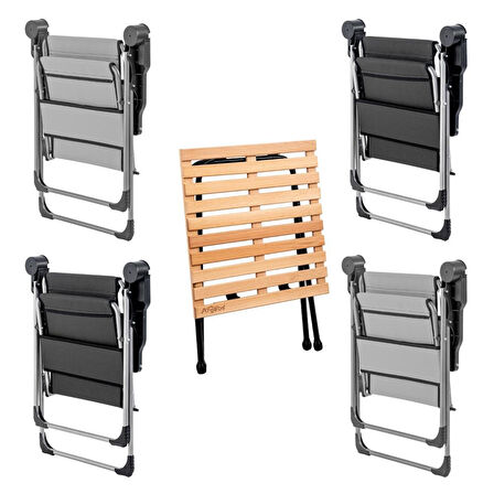 4 Adet Katlanır Kamp Sandalyesi ve Masa Seti - Rock - Kül Gri / Antrasit - Bardaklıklı - 140 KG