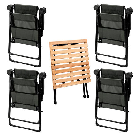 4 Adet Katlanır Kamp Sandalyesi ve Masa Seti - Rest - Taşıma Çantalı - Haki - 130 KG Taşıma