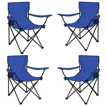 4 Adet Katlanır Kamp Sandalyesi - Piknik Plaj Sandalyesi - (DY.001) - Lacivert - Taşıma Çantalı