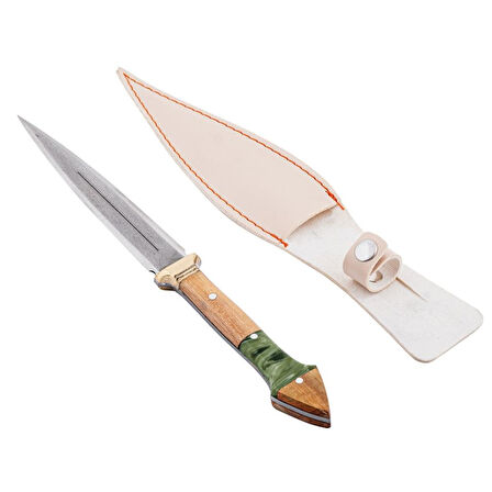 Çift Ağızlı Çerkez Kaması - Deri Kılıflı - Epoksi Sap - Büyük - Haki