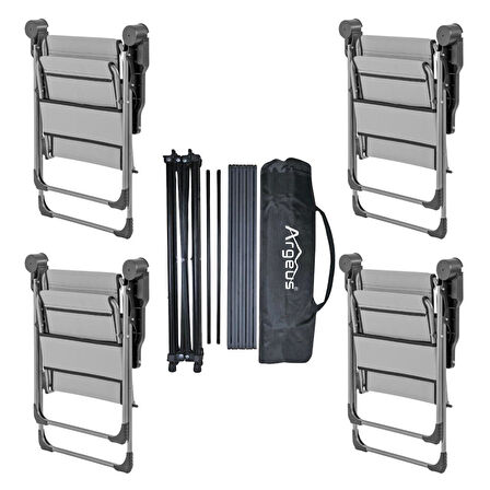 4 Adet Katlanır Kamp Sandalyesi ve Alüminyum Masa Seti - Rock Dark - Kül Gri - Taşıma Çantalı