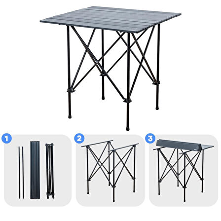 4 Adet Katlanır Kamp Sandalyesi ve Alüminyum Masa Seti - Rock Dark - Buğday - Taşıma Çantalı