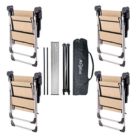 4 Adet Katlanır Kamp Sandalyesi ve Alüminyum Masa Seti - Rock Silver - Sahra - Taşıma Çantalı