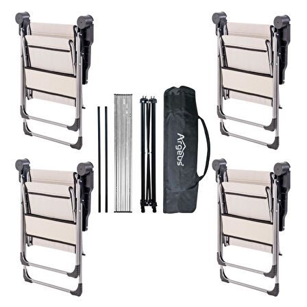 4 Adet Katlanır Kamp Sandalyesi ve Alüminyum Masa Seti - Rock Silver - Bozkır - Taşıma Çantalı