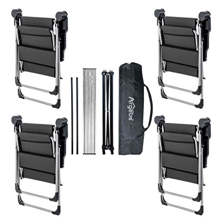 4 Adet Katlanır Kamp Sandalyesi ve Alüminyum Masa Seti - Rock Silver - Antrasit - Taşıma Çantalı