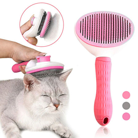 Kedi Tarağı - Otomatik Temizlenen Tuşlu - Pembe (8601)