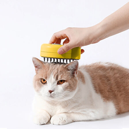 Şarjlı Buharlı Kedi Köpek Tarağı - Yumuşak Silikon Tüy Toplayıcı - Sarı (8675)