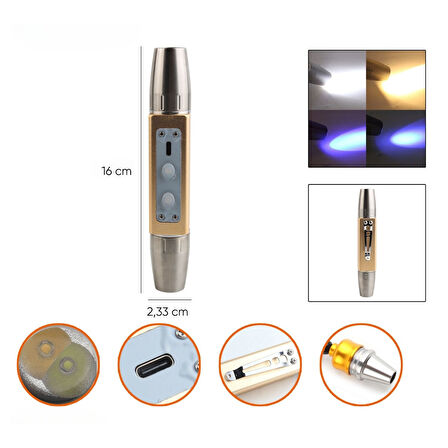 Uv Ledli El Feneri - Powerdex - Su Geçirmez - 20 W - Gold - PD-9007