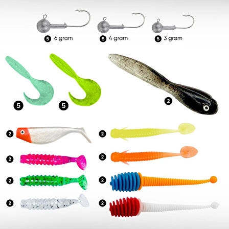 Silikon LRF Yem Seti - 44 Parça - Yem Kutulu - Fishack (2002)