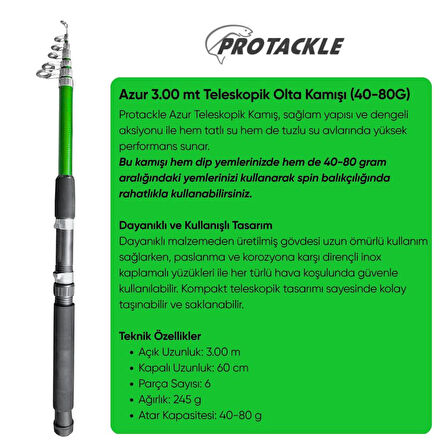 Olta Seti - 300cm Olta Kamışı 40-80GR / 4000'lik Olta Makinesi (XA-Yeşil) - Taşıma Çantalı