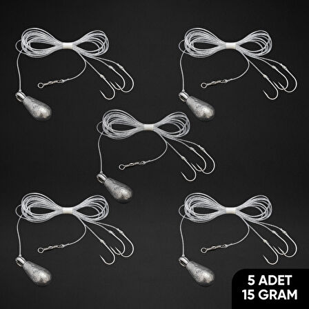 3 İğneli Kurşunlu Beden Takımı - Dip Beden Oltası - Fırdöndülü - 15 gr - 5 Adet