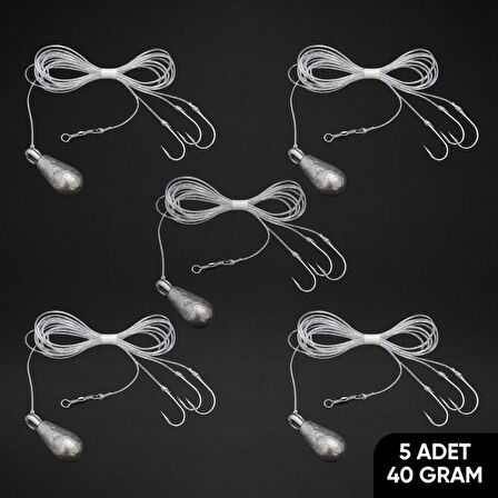 3 İğneli Kurşunlu Beden Takımı - Dip Beden Oltası - Fırdöndülü - 40 gr - 5 Adet