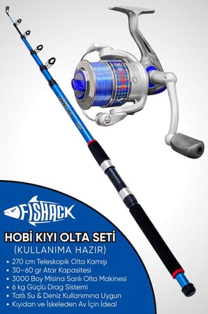 Hobi Kıyı Olta Takımı - 270cm 30-60gr Kamış + 3000'lik Olta Makinesi (XA4+BL300)
