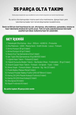 35 Parça Tam Takım Olta Seti - 300cm Kamış 40-80GR / 40'lık Makine (Gren) - Tüm Deniz ve Göller İçin