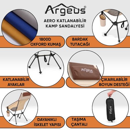 4 Adet Katlanır Kamp Sandalyesi ve Alüminyum Masa Seti - Aero Dark - Kum