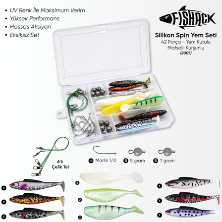 Silikon Spin At-Çek Yem Seti - 42 Parça - Kurşunlu - Yem Kutulu - Fishack (2007)