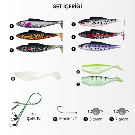 Silikon Spin At-Çek Yem Seti - 42 Parça - Kurşunlu - Yem Kutulu - Fishack (2007)
