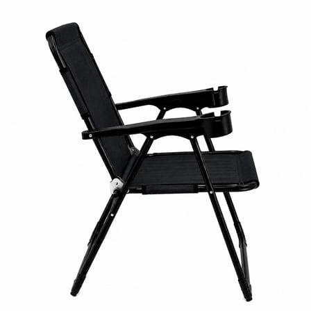 Katlanır Piknik ve Kamp Sandalyesi - Bardaklıklı - Rock Plus - Linen Siyah