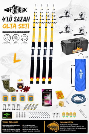 Full Set Profesyonel 4'lü Sazan Olta Seti - L - Kırılmaz Kamış - 3.30M/50-GR