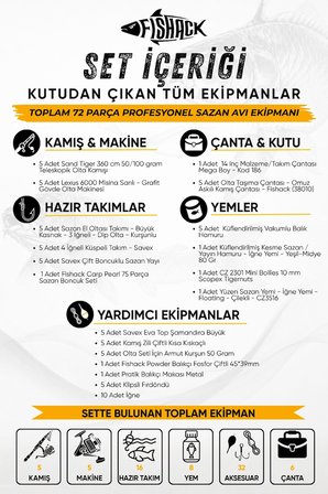 Full Set Profesyonel 5'li Sazan Olta Seti - XL - Kırılmaz Kamış - 3.60M/50-GR