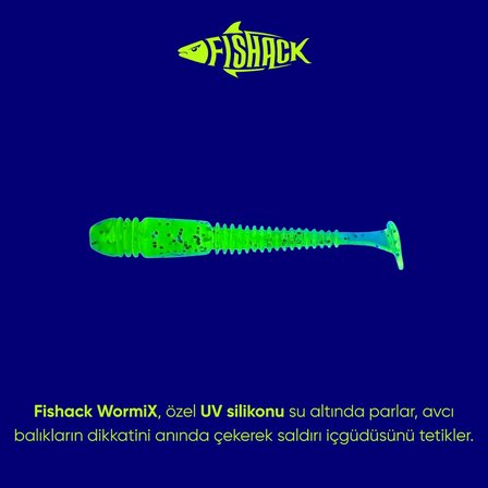 Silikon Kurt Yem - 1,1g 55mm - Fishack Wormix - 10 Adet - UV - Fluo Green