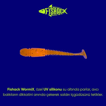 Silikon Kurt Yem - 1,1g 55mm - Fishack Wormix - 10 Adet - UV - Turuncu