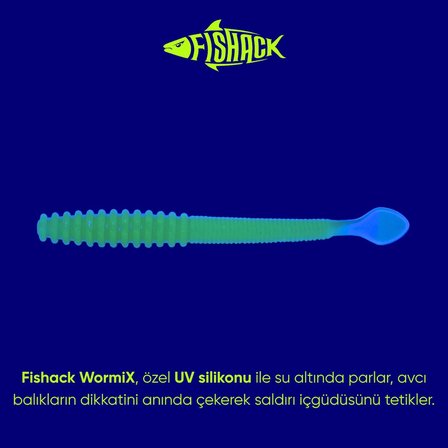 Silikon Kurt Yem - 2,2g 87mm - Fishack Wormix - 10 Adet - UV - Fluo Green