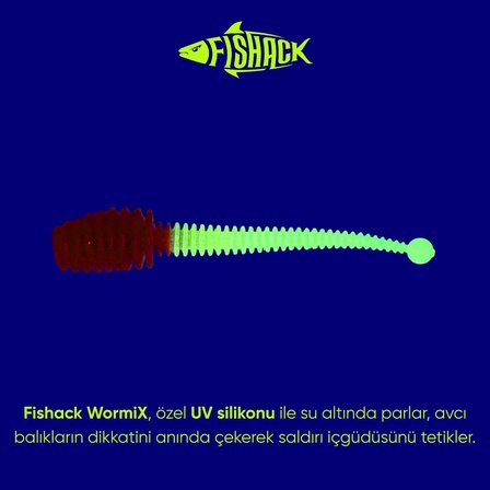 Silikon Kurt Yem - 2,1g 70mm - Fishack Wormix - 10 Adet - UV - Kırmızı/Beyaz
