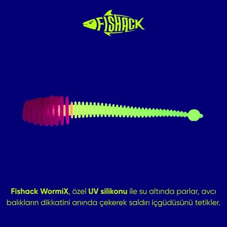 Silikon Kurt Yem - 2,1g 70mm - Fishack Wormix - 10 Adet - UV - Pembe/Beyaz