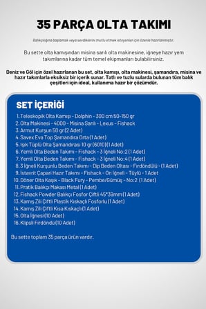 35 Parça Tam Takım Olta Seti - 300cm Kamış 50-150GR / 40'lık Makine (Beyaz)