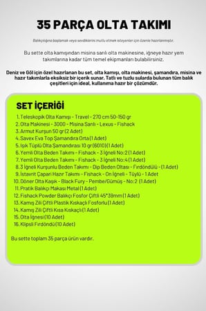 35 Parça Tam Takım Olta Seti - 270cm Kamış 50-150GR / 30'luk Makine (Beyaz)