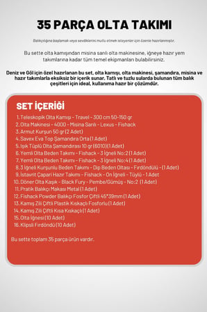 35 Parça Tam Takım Olta Seti - 300cm Kamış 50-150GR / 50'lik Makine (Bordo)
