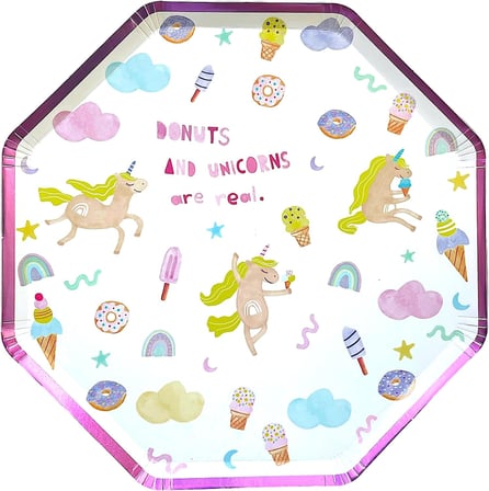Unicorn Desenli Sekizgen Karton Tabak, 8’li, Yaldızlı