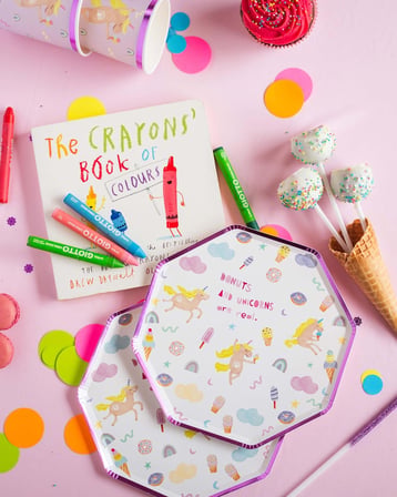 Unicorn Desenli Sekizgen Karton Tabak, 8’li, Yaldızlı