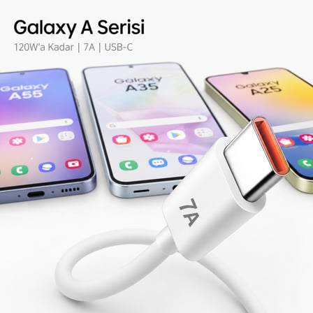 Bowie 120W 7A USB-C Hızlı Şarj Data Kablosu Samsung Galaxy A55 A35 A25