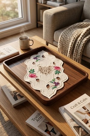 Aura Collections Çok Renkli Kanaviçe Fransız Güpürlü Masa Örtüsü Oval 20x50 cm Runner