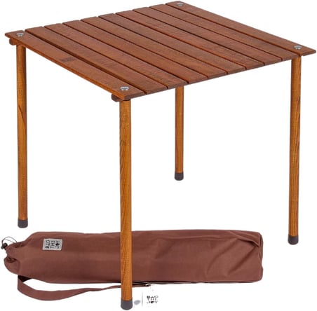 L 60cm x 60cm x 50cm Ahşap Katlanır Rulo Kamp ve Piknik Masası Kahverengi