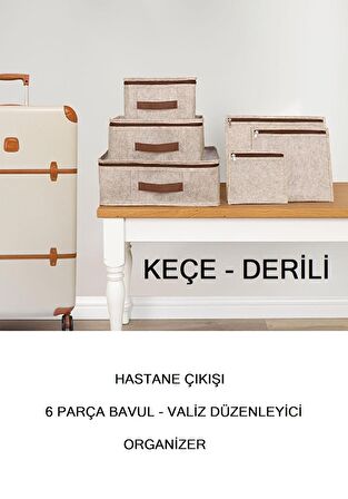Hastane Çıkışı 6 Parça Bavul Valiz Düzenleyici Organizer Derili Keçe KAHVE