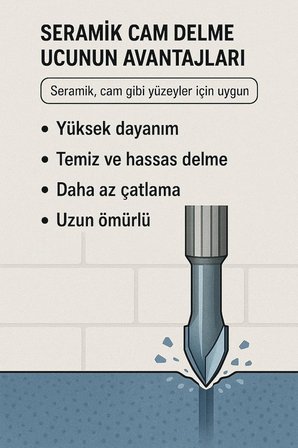 Matkap Ucu, Cam Seramik Delme Ucu, Elmas Kaplama, Mermer Fayans Cam Delici Uçlar, Hassas Delme Performansı, Dayanıklı ve Çok Amaçlı Kullanım, Sert Yüzeyler İçin, Çoklu Ölçü (6 MM)