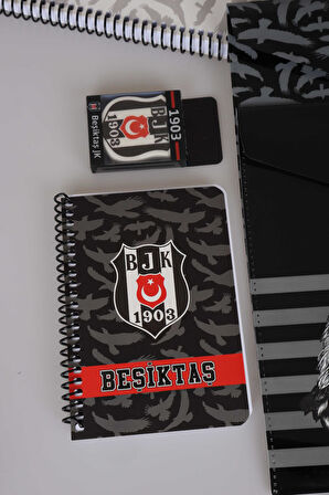 "DEKOMUS CEP DEFTERİ HEDİYELİ" LİSANSLI BEŞİKTAŞ A4 SPIRALLI 2 ADET KARELİ,2 ADET ÇİZGİLİ DEFTER,LOGO SİLGİ,VERSATİL UÇLU KALEM